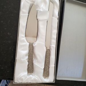 Wedding Cake Knife And Server Set Stainless Steel Glitter With Satin Lined Box